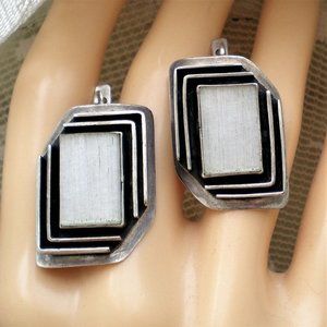 LARGE Vintage Russian USSR Sterling White Quartz Modernist Dangle Earrings